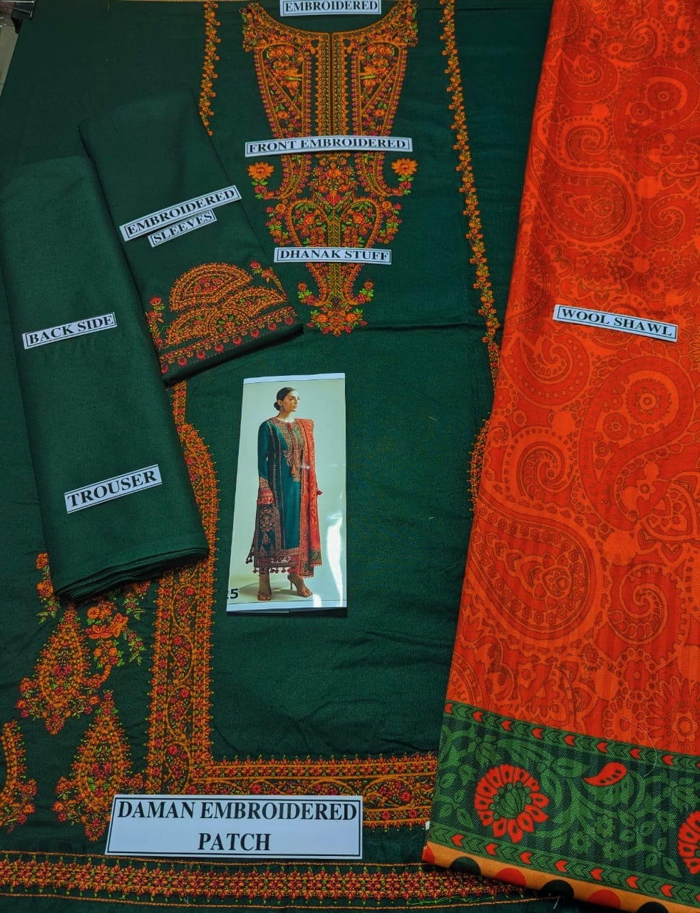 Emerald Charm 3-Piece Embroidered Suit